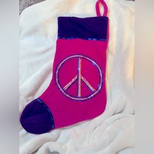 Vintage y2k 2000s OLD NAVY PINK POLAR FLEECE CHRISTMAS STOCKING PEACE SIGN